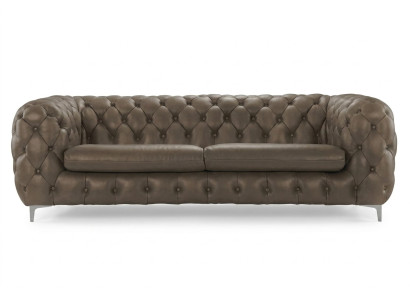 Divano Chesterfield marrone xxl in pelle per il salotto, 4 posti viola giallo verde.