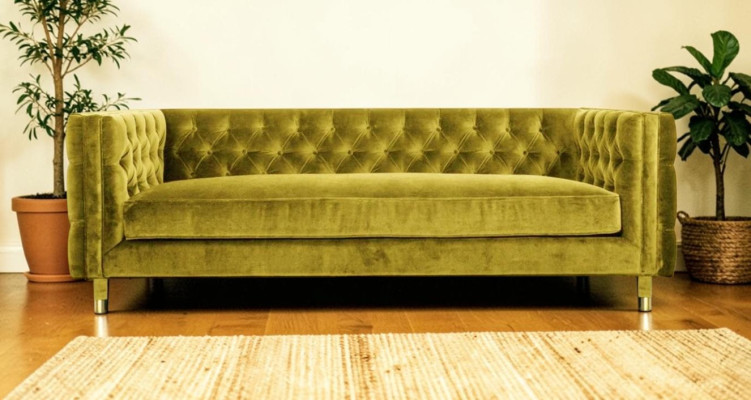 Chesterfield giallo divano 4 posti Design di lusso Tessuto in stoffa Giallo Divani