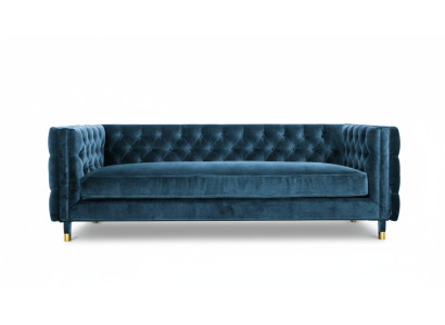 Lusso Divano Chesterfield in velluto blu a tre posti per arredamento hotel soggiorno studio