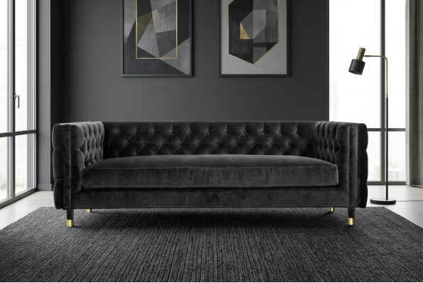 Divano Chesterfield nero Big lusso 4 posti Tessuto in stoffa Sofà.