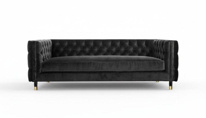 Divano Chesterfield nero Big lusso 4 posti Tessuto in stoffa Sofà.