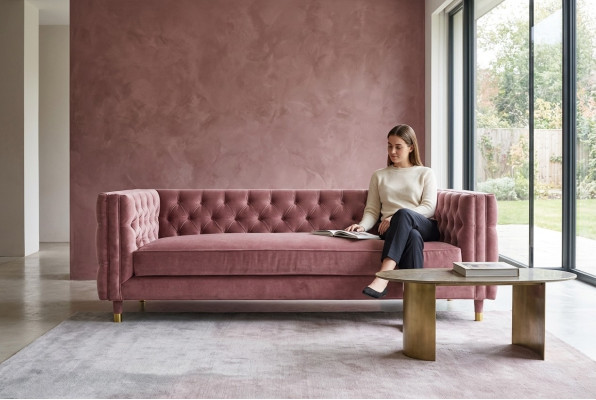 Divano Chesterfield rosa Set di mobili creativi 4 posti nuova xxl Grande divani