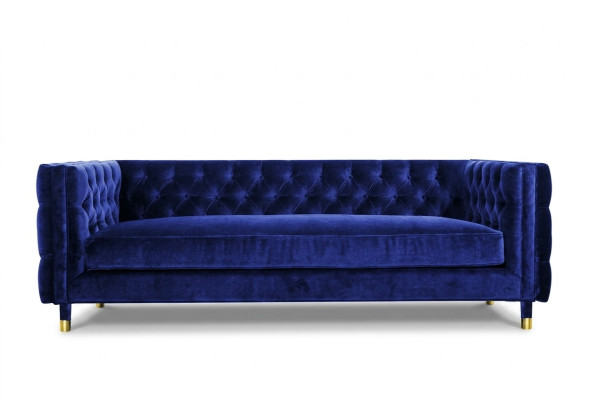 Divano Chesterfield blu big designer a 4 posti in tessuto testurizzato nuovo.