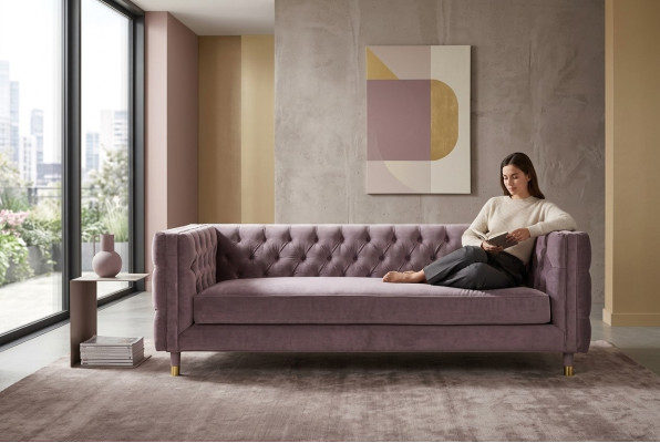 Divano Chesterfield Taupe 4 posti in tessuto in stile nuovo xxl Big.