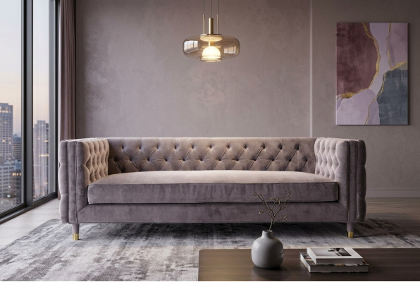 Divano Chesterfield Taupe 4 posti in tessuto in stile nuovo xxl Big.