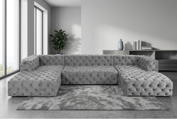 Chesterfield Divano a forma di U Grigio XXL Tessuto Tessuto Divani di lusso Mobili Imbottiti