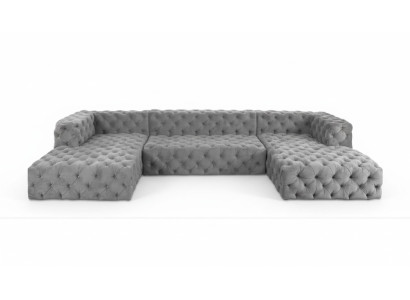 Chesterfield Divano a forma di U Grigio XXL Tessuto Tessuto Divani di lusso Mobili Imbottiti
