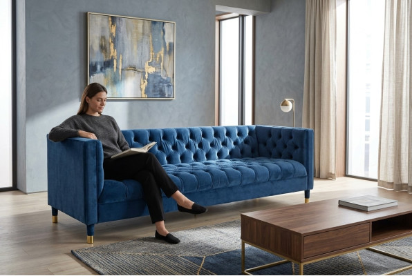 Divano Chesterfield divani blu in tessuto creativi mobili a 4 posti