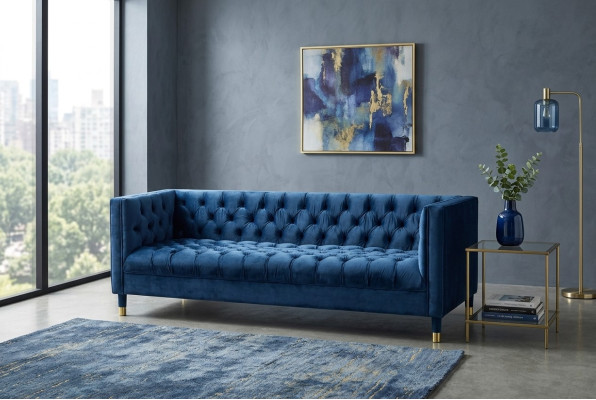 Divano Chesterfield divani blu in tessuto creativi mobili a 4 posti