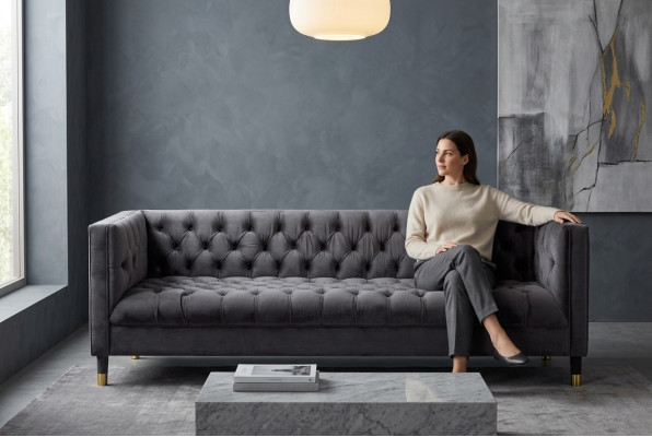 Divano Chesterfield in antracite Creative Möbel Divani a 4 posti Tessuto Couches
