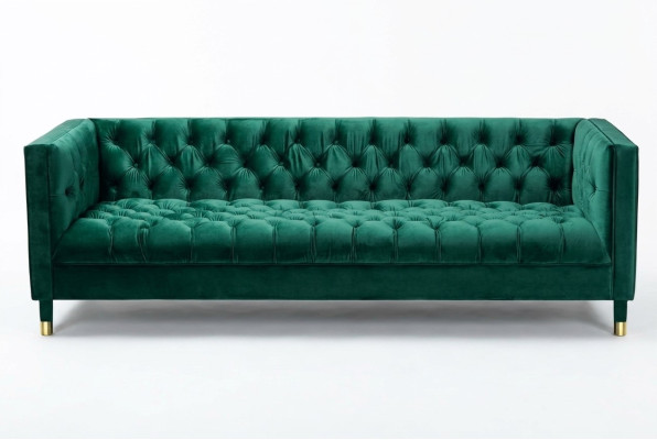 Divano Chesterfield verde a 4 posti in tessuto di lusso