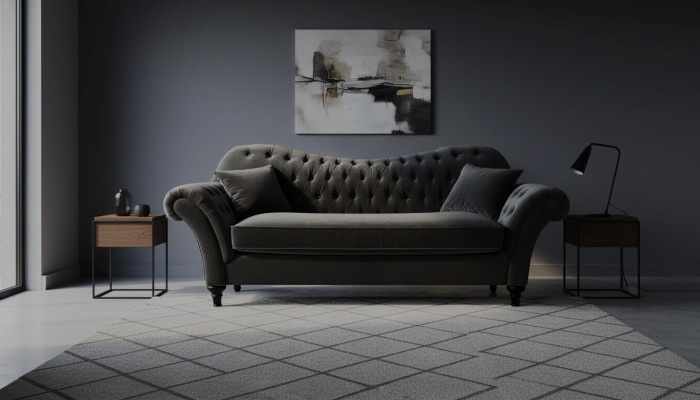 Cuscini Divano Divani Chesterfield Nero in Tessuto Tre Posti Soggiorno Nuovo