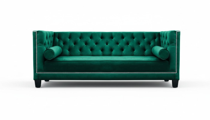 Lusso verde Chesterfield in velluto a tre posti per arredamento hotel salotto studio