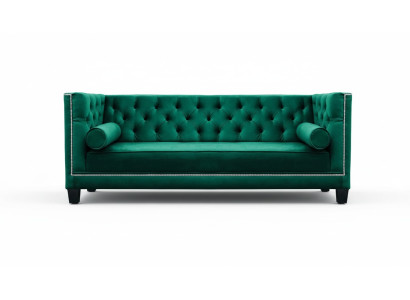 Lusso verde Chesterfield in velluto a tre posti per arredamento hotel salotto studio