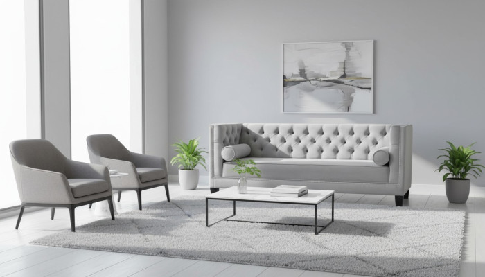 Lusso Grigio Divano Chesterfield in Velluto a Tre Posti Arredamento per Hotel Soggiorno Studio