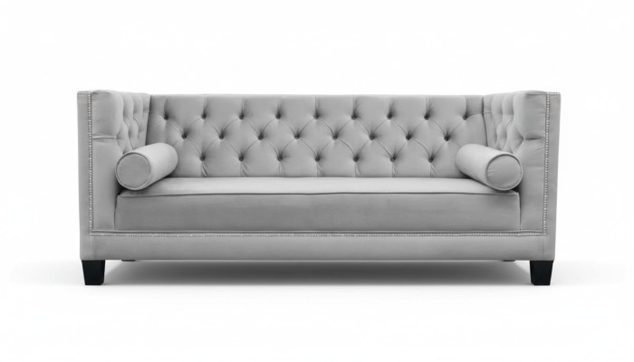 Lusso Grigio Divano Chesterfield in Velluto a Tre Posti Arredamento per Hotel Soggiorno Studio