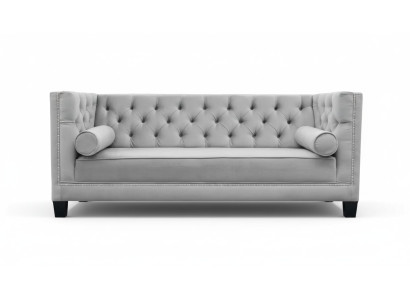 Lusso Grigio Divano Chesterfield in Velluto a Tre Posti Arredamento per Hotel Soggiorno Studio