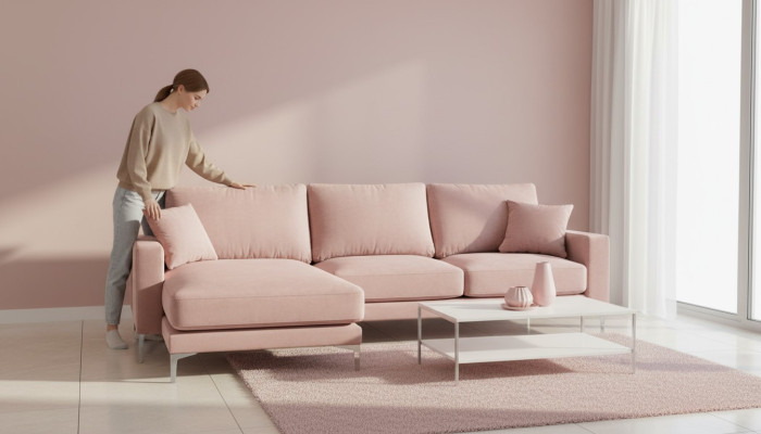 Tessuto in stile Chesterfield, divani creativi in tessuto, divano d'angolo rosa per il salotto, XXL Big.