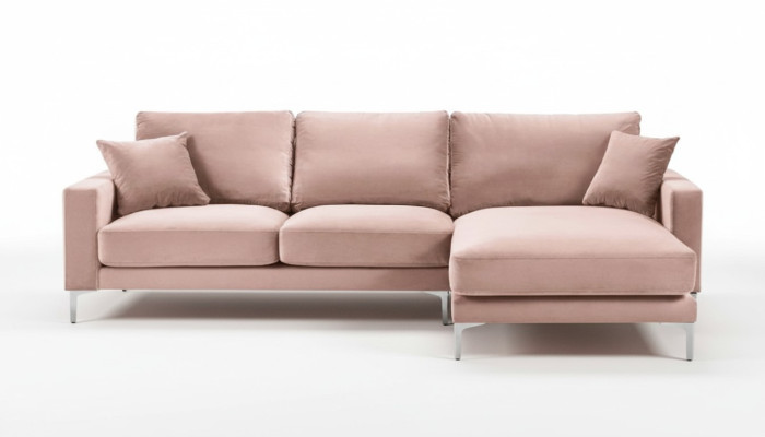 Divano ad angolo rosa in tessuto per il soggiorno, design divano, divani imbottiti, divano, divano ad angolo nuovo
