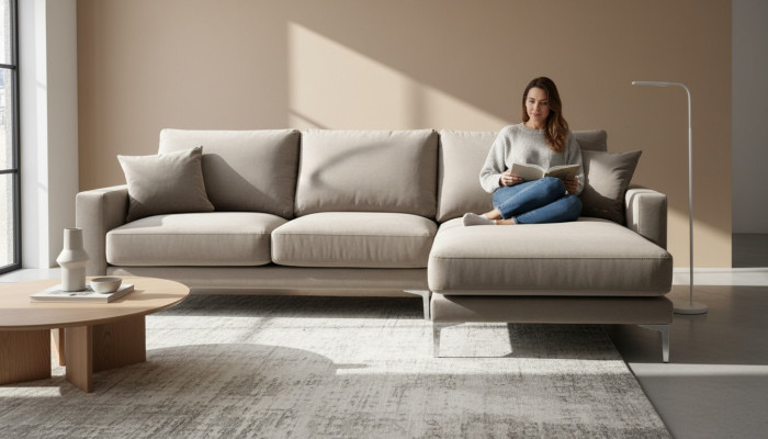 Divano angolare beige in stoffa design soggiorno divani imbottiti divani angolari nuovi