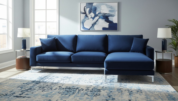 Divano angolare di lusso per il soggiorno con angolo loft, moderno e in velluto.