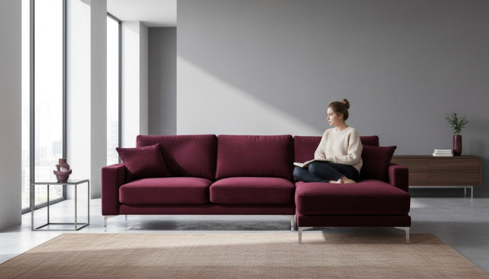 Rosso borgogna Design divani imbottiti divano divani bordò divano d'angolo in tessuto soggiorno.