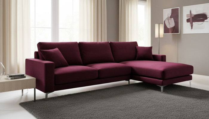 Rosso borgogna Design divani imbottiti divano divani bordò divano d'angolo in tessuto soggiorno.