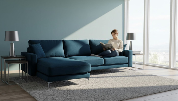 Divani Nuovo Creativo Divano ad Angolo in Tessuto Turchese Design Soggiorno Divani Imbottiti Sofa