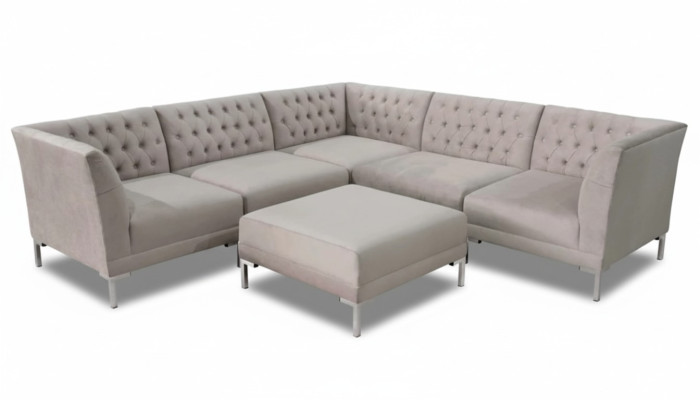 Divano ad angolo Chesterfield Poggia piedi 2 pezzi Tessuto in stoffa Divani Divani d'angolo Nuovo
