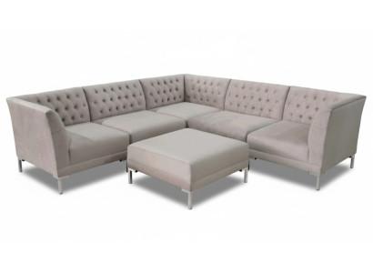 Divano ad angolo Chesterfield Poggia piedi 2 pezzi Tessuto in stoffa Divani Divani d'angolo Nuovo