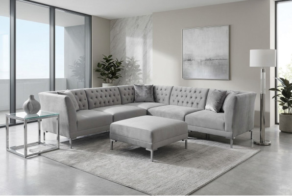 Divano ad angolo Pouf Grigio Grande Tessuto Textill Chesterfield Divano Mobili Pouf Divani