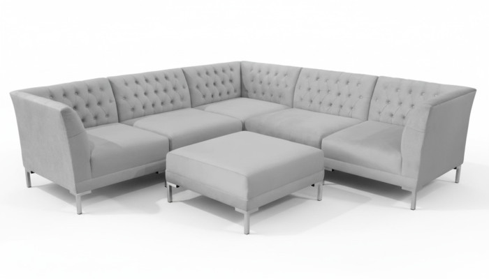 Divano ad angolo Pouf Grigio Grande Tessuto Textill Chesterfield Divano Mobili Pouf Divani
