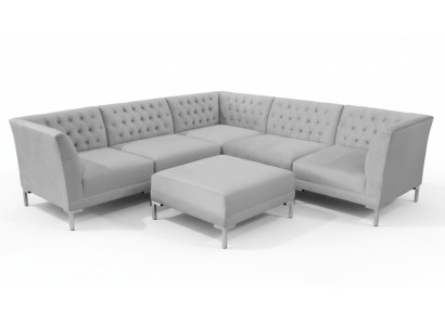 Divano ad angolo Pouf Grigio Grande Tessuto Textill Chesterfield Divano Mobili Pouf Divani