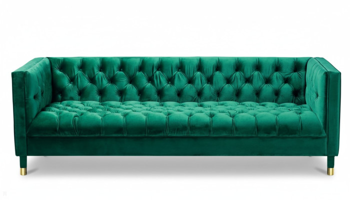 Tre posti in stile Chesterfield in tessuto verde divano imbottito per il salotto 230cm.