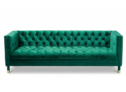 Tre posti in stile Chesterfield in tessuto verde divano imbottito per il salotto 230cm.