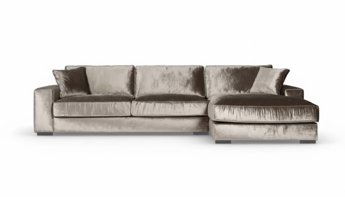 Divano ad angolo marrone in stoffa, divani per il soggiorno in design italiano, divani imbottiti.