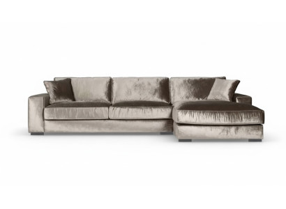 Divano ad angolo marrone in stoffa, divani per il soggiorno in design italiano, divani imbottiti.
