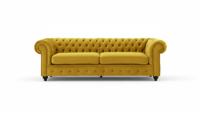 Divano giallo con bottoni Chesterfield - Divano imbottito - Divani - Divani di lusso - Nuovo