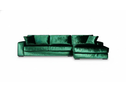 Divano ad angolo verde in tessuto per il soggiorno, design, imbottito, grande, velluto, nuovo.