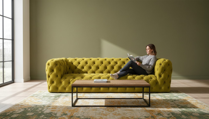 Divano Chesterfield giallo a quattro posti xxl grande divano comodo divani morbidi nuovi