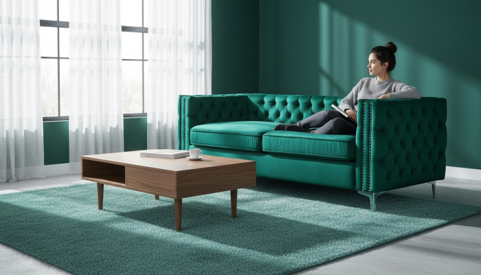 divano Chesterfield verde in lusso velluto set di divani in stile bottoni imbottiti nuovi
