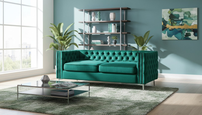 divano Chesterfield verde in lusso velluto set di divani in stile bottoni imbottiti nuovi