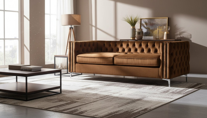 divano Chesterfield arancione in lusso velluto set di divani in stoffa con bottoni cuscini nuovi