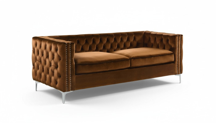 divano Chesterfield arancione in lusso velluto set di divani in stoffa con bottoni cuscini nuovi