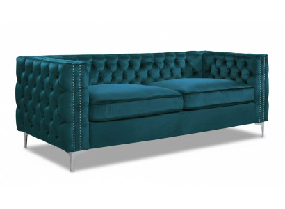 divano Chesterfield turchese in velluto di lusso, set di divani con bottoni e cuscini nuovi