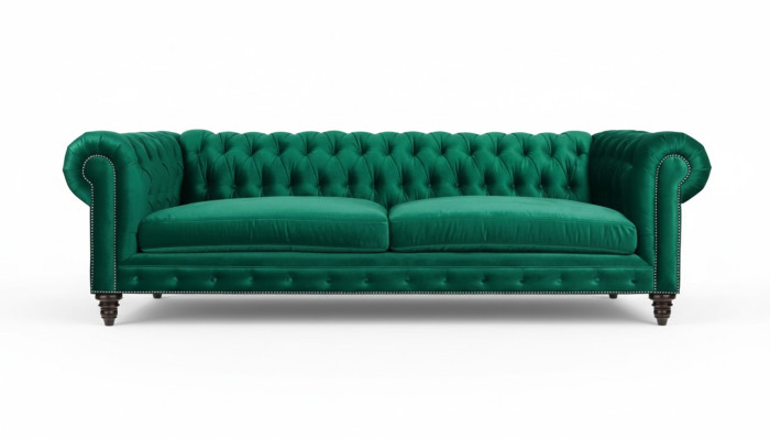 Sofà Chesterfield verde in tessuto, divano in materiale tessile creativo, 3 posti, nuovo divano.