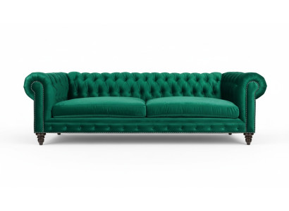 Sofà Chesterfield verde in tessuto, divano in materiale tessile creativo, 3 posti, nuovo divano.