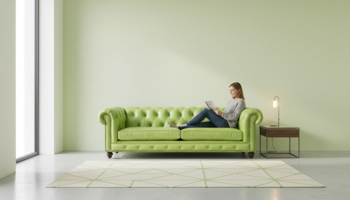 Soggiorno Chesterfield Divano Verde Big Premium in Pelle Design di Mobili 4 posti Nuovo