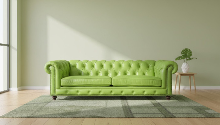 Soggiorno Chesterfield Divano Verde Big Premium in Pelle Design di Mobili 4 posti Nuovo