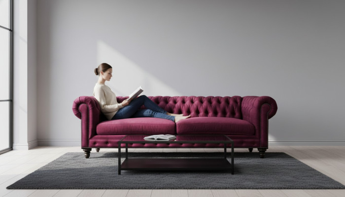 Sofà in tessuto in stile creativo 3 posti nuovo Chesterfield in bordeaux